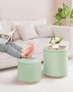 Round Ottoman with Tray Vanity Stool Storage Chenille (Set of 2)