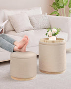Round Ottoman with Tray Vanity Stool Storage Chenille (Set of 2)