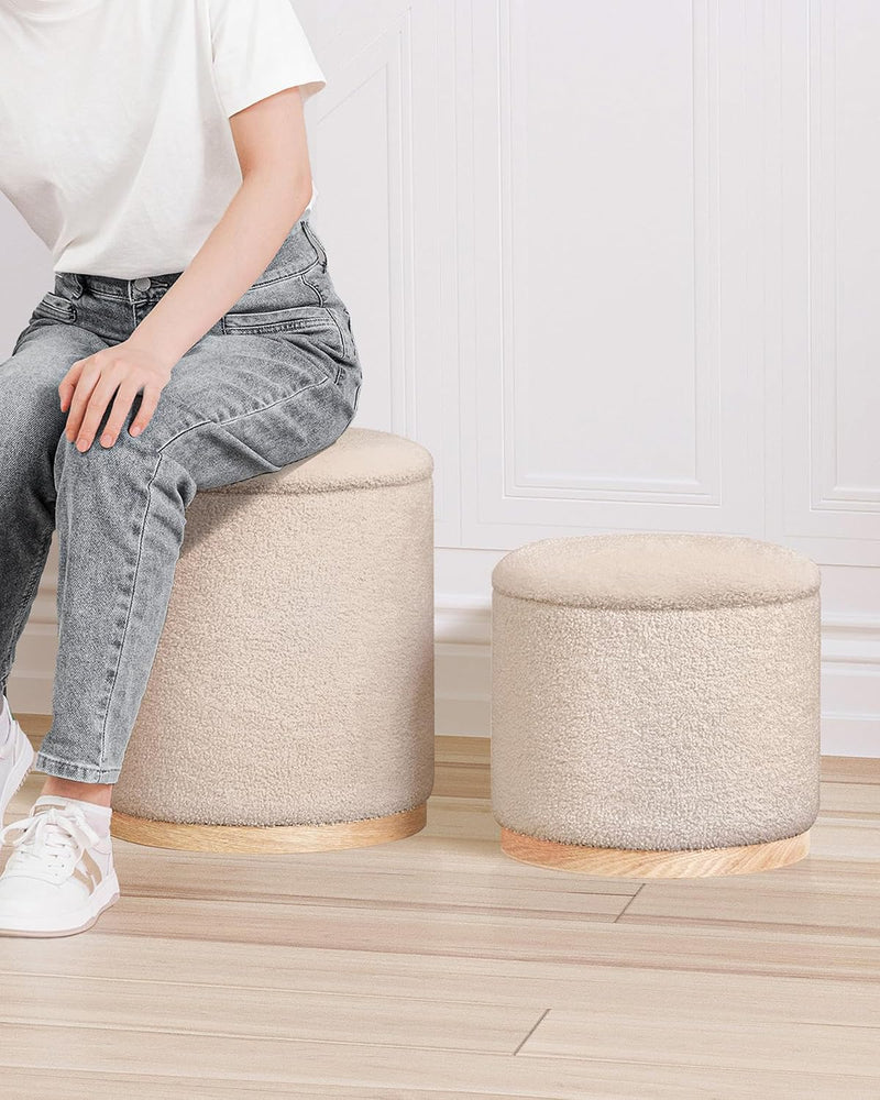 Round Ottoman with Tray Vanity Stool Storage Chenille (Set of 2)