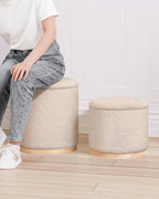 Round Ottoman with Tray Vanity Stool Storage Chenille (Set of 2)
