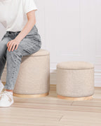 Round Ottoman with Tray Vanity Stool Storage (Set of 2)