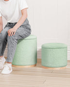 Round Ottoman with Tray Vanity Stool Storage Chenille (Set of 2)