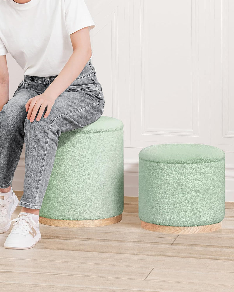 Round Ottoman with Tray Vanity Stool Storage Chenille (Set of 2)