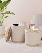 Round Ottoman with Tray Vanity Stool Storage Chenille (Set of 2)