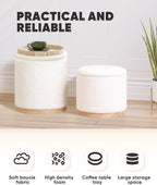 Round Ottoman with Tray Vanity Stool Storage (Set of 2)