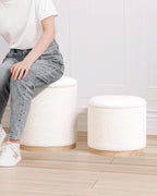 Round Ottoman with Tray Vanity Stool Storage (Set of 2)