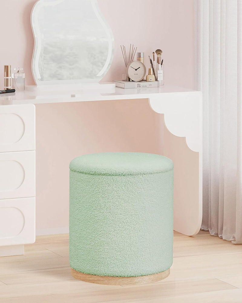 Round Ottoman with Tray Vanity Stool Storage (Set of 2)