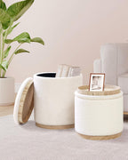 Round Ottoman with Tray Vanity Stool Storage (Set of 2)