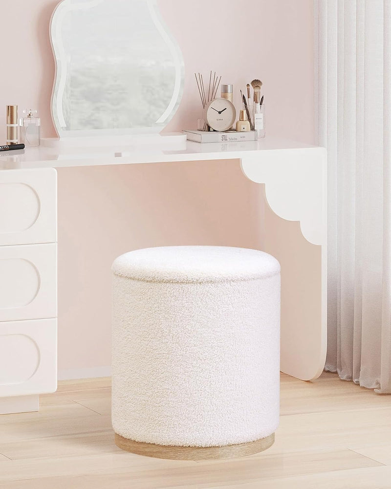 Round Ottoman with Tray Vanity Stool Storage (Set of 2)