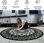 Round Outdoor Rug for Patio Reversible Waterproof