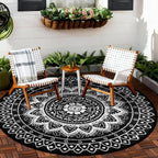 Round Outdoor Rug for Patio Reversible Waterproof