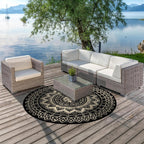 Round Outdoor Rug for Patio Reversible Waterproof
