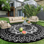 Round Outdoor Rug for Patio Reversible Waterproof