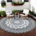 Round Outdoor Rug for Patio Reversible Waterproof