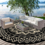 Round Outdoor Rug for Patio Reversible Waterproof
