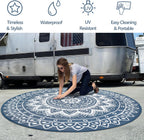 Round Outdoor Rug for Patio Reversible Waterproof