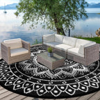 Round Outdoor Rug for Patio Reversible Waterproof