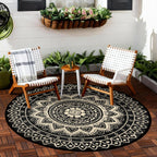 Round Outdoor Rug for Patio Reversible Waterproof
