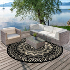 Round Outdoor Rug for Patio Reversible Waterproof