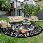 Round Outdoor Rug for Patio Reversible Waterproof