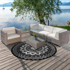 Round Outdoor Rug for Patio Reversible Waterproof