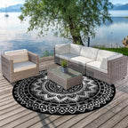 Round Outdoor Rug for Patio Reversible Waterproof