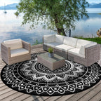 Round Outdoor Rug for Patio Reversible Waterproof