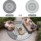 Round Outdoor Rug for Patio Reversible Waterproof