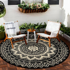Round Outdoor Rug for Patio Reversible Waterproof