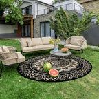 Round Outdoor Rug for Patio Reversible Waterproof