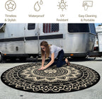 Round Outdoor Rug for Patio Reversible Waterproof