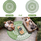 Round Outdoor Rug for Patio Reversible Waterproof