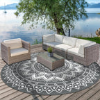 Round Outdoor Rug for Patio Reversible Waterproof