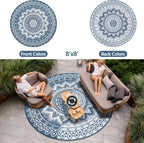 Round Outdoor Rug for Patio Reversible Waterproof