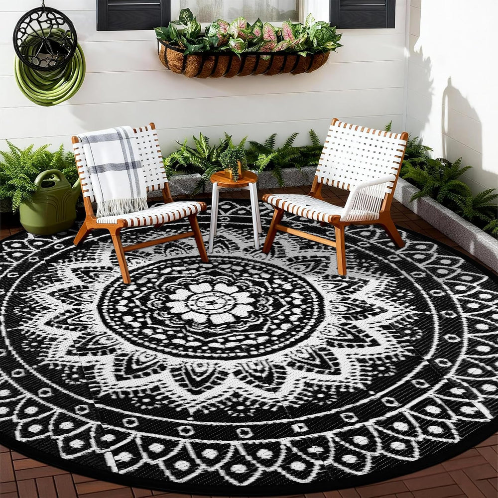 Round Outdoor Rug for Patio Reversible Waterproof
