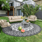 Round Outdoor Rug for Patio Reversible Waterproof