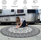 Round Outdoor Rug for Patio Reversible Waterproof