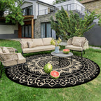 Round Outdoor Rug for Patio Reversible Waterproof