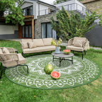 Round Outdoor Rug for Patio Reversible Waterproof