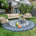 Round Outdoor Rug for Patio Reversible Waterproof