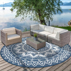 Round Outdoor Rug for Patio Reversible Waterproof