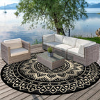 Round Outdoor Rug for Patio Reversible Waterproof