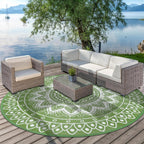 Round Outdoor Rug for Patio Reversible Waterproof
