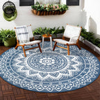 Round Outdoor Rug for Patio Reversible Waterproof