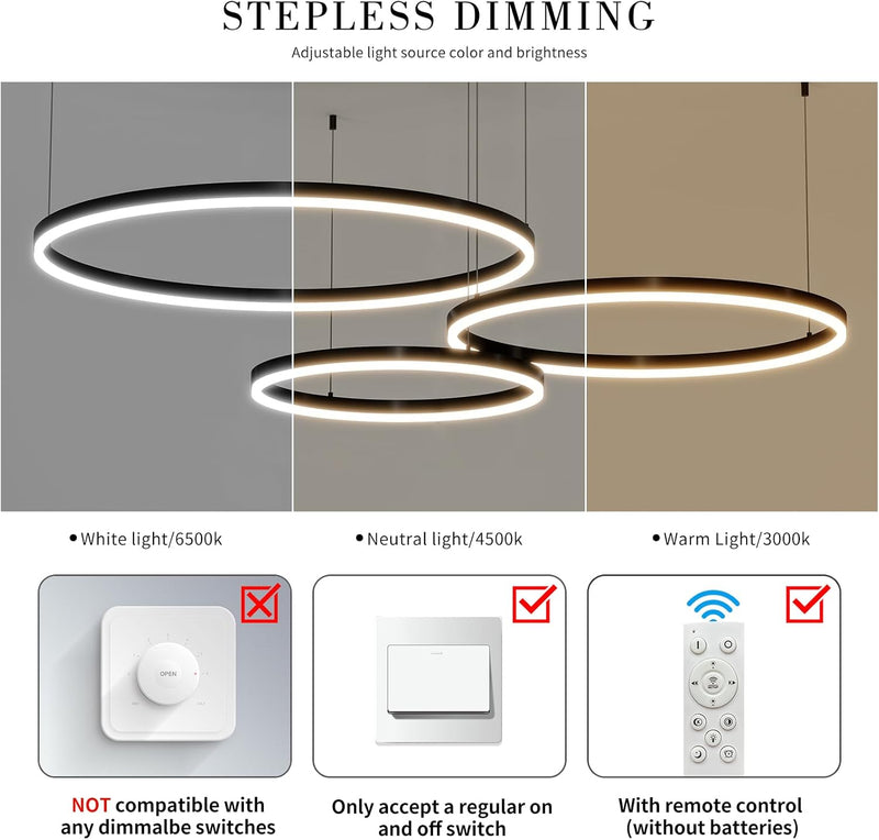 Round Pendant Light Brightness Adjustable 10%-100% 3000K (3Pack)