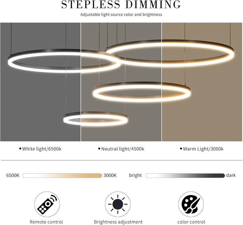 Round Pendant Light Brightness Adjustable 10%-100% 3000K (3Pack)
