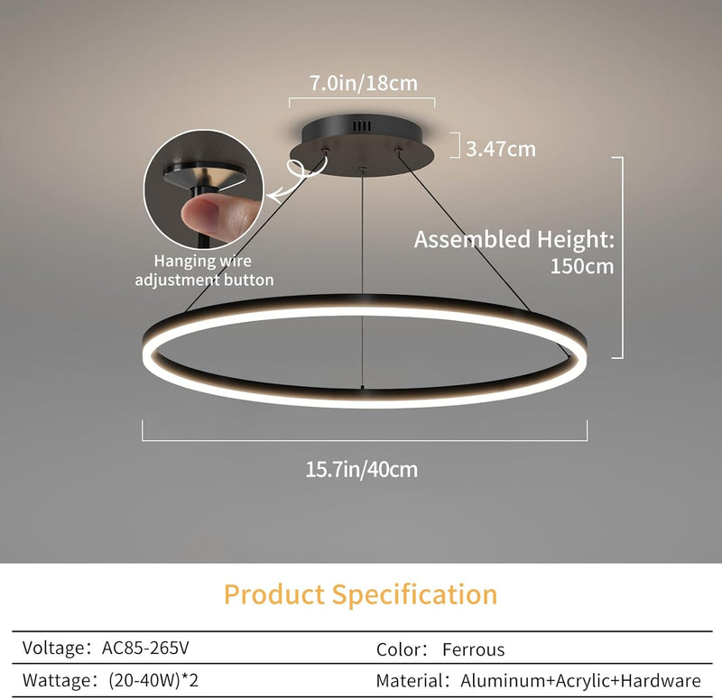 Round Pendant Light Brightness Adjustable 10%-100% 3000K (3Pack)