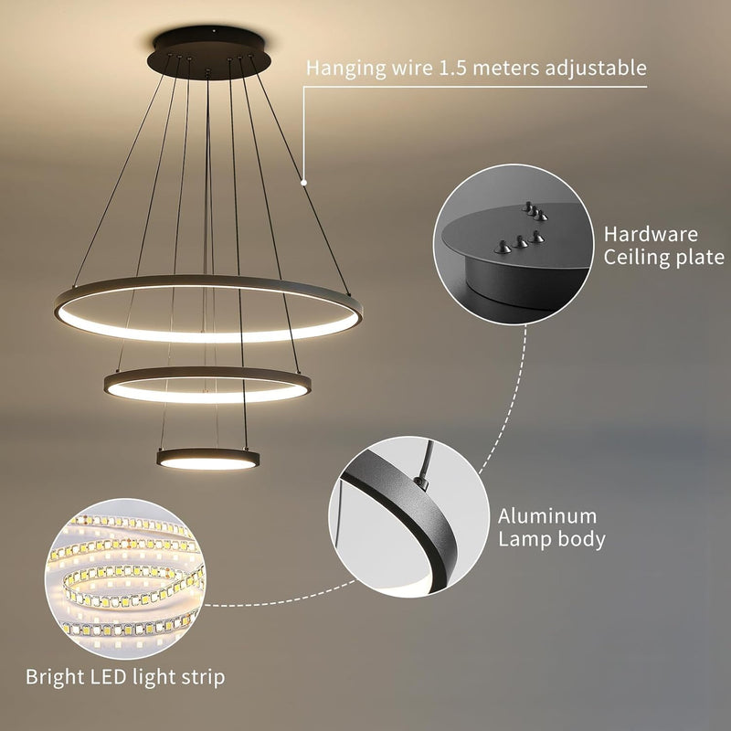 Round Pendant Light Brightness Adjustable 10%-100% 3000K (3Pack)