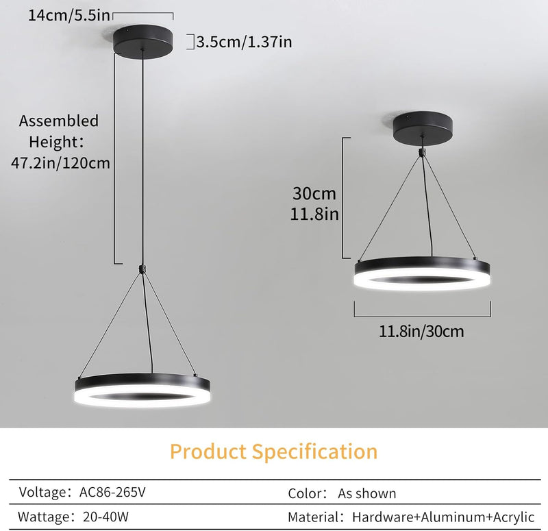 Round Pendant Light Brightness Adjustable 10%-100% 3000K (3Pack)