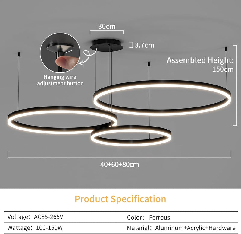 Round Pendant Light Brightness Adjustable 10%-100% 3000K (3Pack)